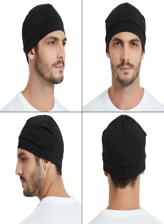 Headshion Cotton Skull Caps for Men Women,2-Pack Lightweight Beanie Sleep Hats Breathable Helmet Liner Black - Image 3